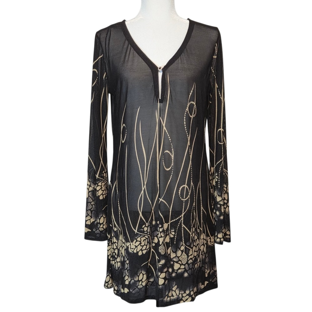 MT Collection Black Sheer Mesh‎ Floral Whimsigoth Tunic Top Bell Sleeve Size M/L